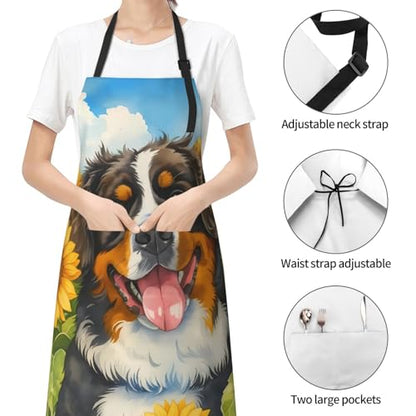 KKdskkds Tribal Boho Geometric Multi-Purpose Adjustable Waterproof Apron With Pocket For Men Women - color: Sunflower & Bernese Mountain Dog