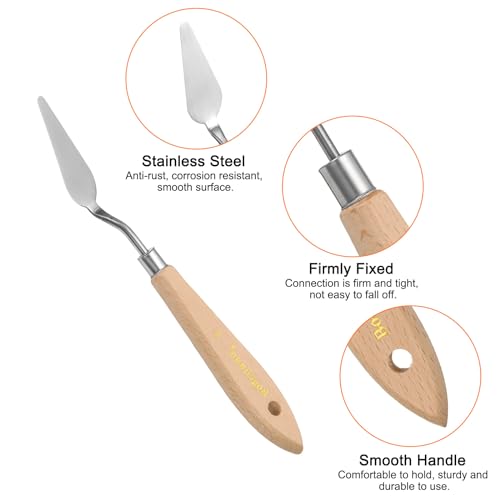 HARFINGTON 4pcs 8# Painting Palette Knife Pointy Stainless Steel Art Spatula Painting Pallet Knives Scrapers Tools with Plastic Handle for Acrylic Oil Canvas Mixing Spreading - size: 55mm x 18.6mm
