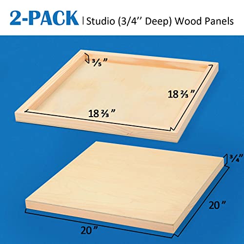 Unfinished Birch Wood Canvas Panels Kit, Falling in Art 2 Pack of 20 x20’’ Studio 3/4’’ Deep Cradle Boards for Pouring Art, Crafts, Painting, and More - size: 20*20 2-pack
