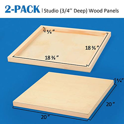 Unfinished Birch Wood Canvas Panels Kit, Falling in Art 2 Pack of 20 x20’’ Studio 3/4’’ Deep Cradle Boards for Pouring Art, Crafts, Painting, and More - size: 20*20 2-pack
