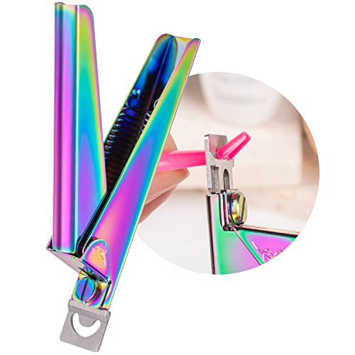 Nail Clippers for Acrylic Nails, Chameleon Premium Metal Acrylic Nail Clippers, Stainless Steel Rainbow Color Trimmer, False Fake Nail Tips French Shape Acrylic Nail Cutter for Salon Home Manicure - color: Straight Handle Chameleon Nail Clipper
