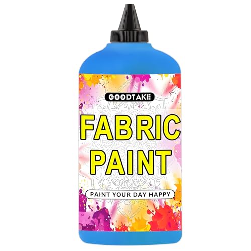 GOODTAKE Sky Blue Fabric Paint, 35 Fl.Oz (1000ml Bottle) Canvas Paint For Clothes, Leather, Paper & Wood, Shoes or Tote Bags - Art Paint's - Lightfast & Vibrant Textile Paints (Sky Blue, 35 Fl Oz) - color: Sky Blue, size: 35 Fl Oz (Pack of 1)