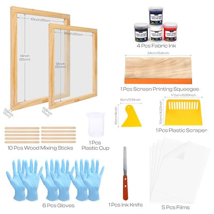 Caydo 51PCS All-in-One Screen Printing Kit with 50W LED UV Screen Printing Light, 4 Colors Screen Printing Ink, Photo Emulsion, Screen Printing Frames