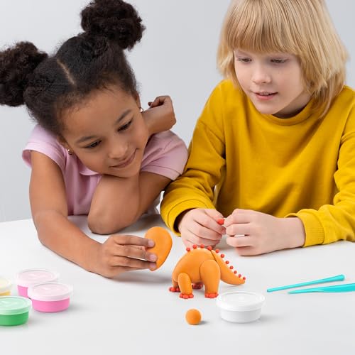 Hey Clay 15 Cans Set - Colourful Modelling Kids Air-Dry Clay 15 Cans with Sculpting Tools and Fun Interactive Instructions for Children Age 3+ (Dinos) - style: Dinos