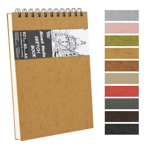 8.3x5.8 Sketch Book, Top Spiral Bound Sketch Pad, 60sheets 92lb/150gsm Nature White Paper, Acid-Free Mixed Media Paper for Painting, Dawing & Art Supplies. N-Ginger - color: TopSpiral-NatureWhite-Ginger