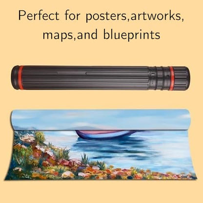 DEWEL 2Pcs Poster Tube Extends from 30" to 51", Waterproof Telescoping Plastic Art Tube for Poster Art Document Blueprint Fishing Rod, Light Resistant with Carrying Strap(Black XL Size) - color: Black (Striped), size: X-Large