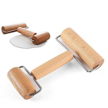 2-In-1 Style Pastry Pizza Roller Wood Brayer Wooden Rolling Pin 5D Diamond-Paint Art Wood Roller for Baking or Ceramic Pottery Clay Working