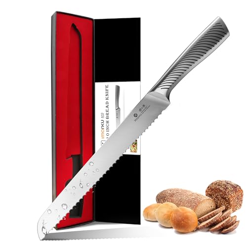 imarku Bread Knife 10 Inch: Japanese High Carbon Stainless Steel Professional Grade Serrated Bread Knife, Razor Sharp Edge Cake Knife for Homemade Bread/Bagels/Cake - color: Classic Silver