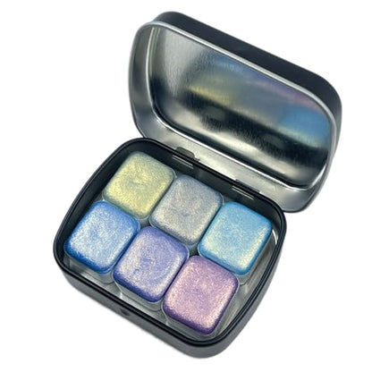 IUILE Handmade Watercolor Paints - Blue Gold Half Pan Set (6 colors) - color: Blue Gold