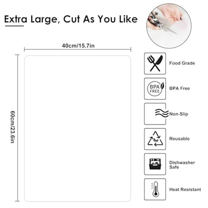 KR KITCHENRAKU Clear Silicone Mat for Kitchen Counter 23.6" Wx15.7 L, Large Silicone Countertop Protector, Nonskid Heat Resistant Desk Saver Pad, Multipurpose Mat, Placemat (1)