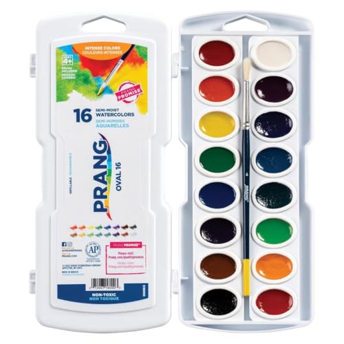 Prang Semi-Moist Watercolors 16-Color Refillable Oval Pan Set with Size 6 Paintbrush, Pack of 6 - style: 16 Count (Pack of 6)