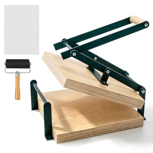 Linocut Hand Lever Press Machine, A5 Black Printing Press with Rollers & Felt Pads, Complete Linoleum Block Printmaking Tools Kit for Woodblock Lino Cuts