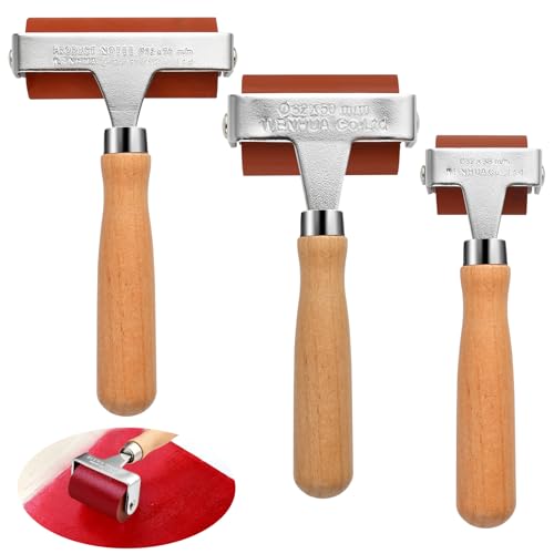 Supkiir 3Pcs Rubber Brayer Roller, Mix Size Rubber Roller Tool for Printmaking, Ink Roller Stamping Brayers with Comfort Grip Construction Tools for Craft Wallpapers Scrapbooks