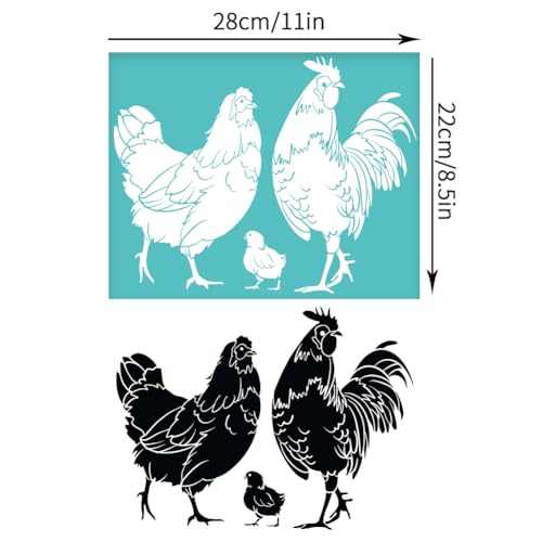 OLYCRAFT 2Pcs 11x8.6 Inch Fooster Self-Adhesive Silk Screen Printing Stencil Hen Chicken Mesh Stencils Farm Theme Reusable Mesh Stencils Transfer for DIY T-Shirt Fabric Painting - color: Chicken