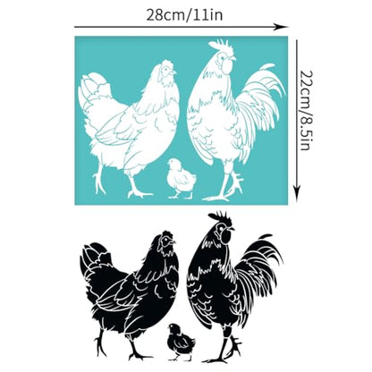 OLYCRAFT 2Pcs 11x8.6 Inch Fooster Self-Adhesive Silk Screen Printing Stencil Hen Chicken Mesh Stencils Farm Theme Reusable Mesh Stencils Transfer for DIY T-Shirt Fabric Painting - color: Chicken