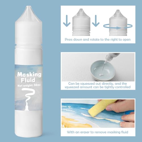 White Masking Fluid for Watercolor Painting 30ml, Fast-Drying, Easy Peel, for Mixed Media & Art Supplies - color: White