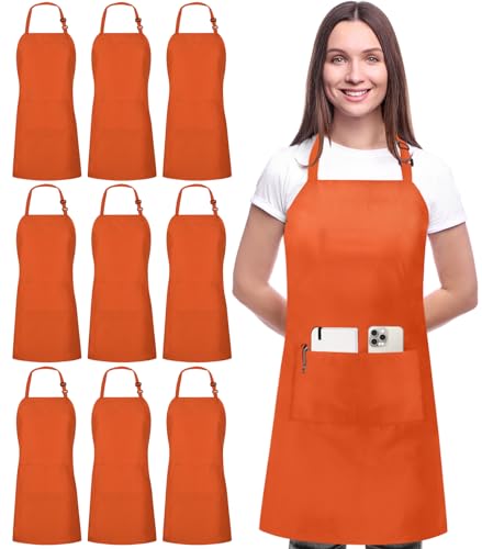 Utopia Kitchen 10 Pack Bib Apron Adjustable with 2 Pockets, Water and Oil Resistant, Cooking Kitchen Chef Apron for Women Men - color: Orange