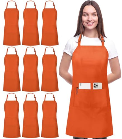 Utopia Kitchen 10 Pack Bib Apron Adjustable with 2 Pockets, Water and Oil Resistant, Cooking Kitchen Chef Apron for Women Men - color: Orange
