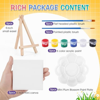 ESRICH 5 Set Mini Acrylic Paint Set,Minis Canvas Painting Kit,St. Patrick's Party Gifts,4 * 4in Canvas with Easel,Acrylic Paints,Brush,Palette,Mini Easel with Canvas for Kids Adults Painting Party - size: 5 set 4 x 4 inches