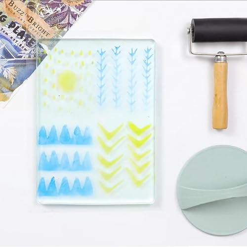 BuzzBright Gel Printing Plate kit, Complete Printmaking Set with 8”X10” Gelatin Plate, Brayer, Printmaking Paper, Acrylic Paint and Essential Tools for Mixed Media Art, Monoprinting, Card Making