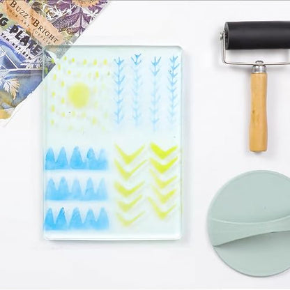 BuzzBright Gel Printing Plate kit, Complete Printmaking Set with 8”X10” Gelatin Plate, Brayer, Printmaking Paper, Acrylic Paint and Essential Tools for Mixed Media Art, Monoprinting, Card Making