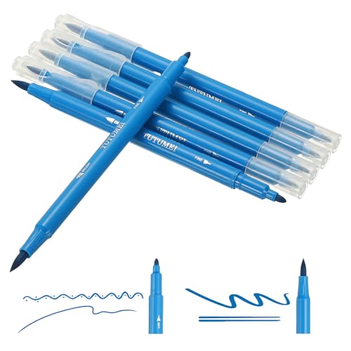 PATIKIL Dual Brush Markers, Blue Fine and Brush Tip Pen Artist Colored Marker Set Supplies for Adult Coloring Books Lettering Journaling Calligraphy Drawing Doodling, 6 Pcs - color: Blue