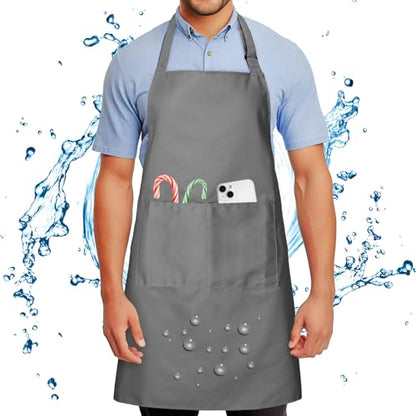 Chef Apron for Men and Women Wash Free Bib Apron with 2 Pockets Water & Oil Proof Adjustable Aprons - color: Grey