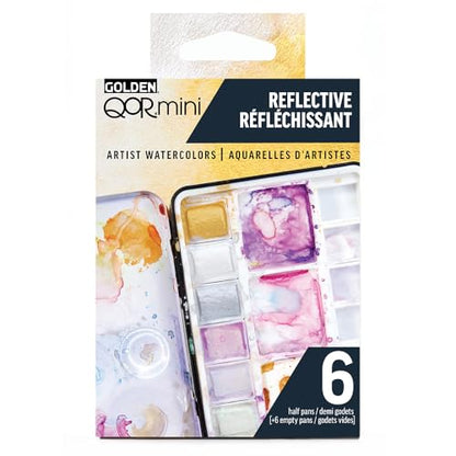 QoR Reflective Half Pan Set by GOLDEN, 6 Half Pan Watercolors, Professional Watercolor Paint Set