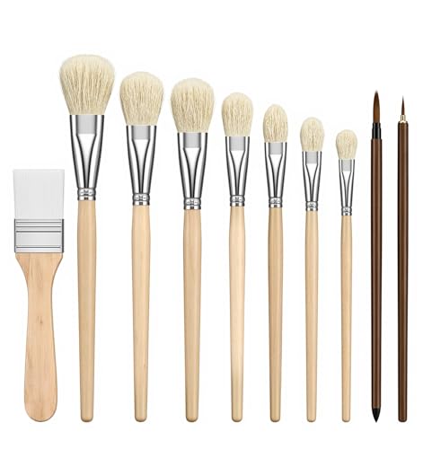 10 Pcs Mop Brush for Acrylic Painting, Goat Hair Blend Mop Brush, Art Blending Brushes for Acrylic, Ceramics & Watercolor Painting