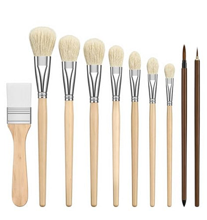 10 Pcs Mop Brush for Acrylic Painting, Goat Hair Blend Mop Brush, Art Blending Brushes for Acrylic, Ceramics & Watercolor Painting