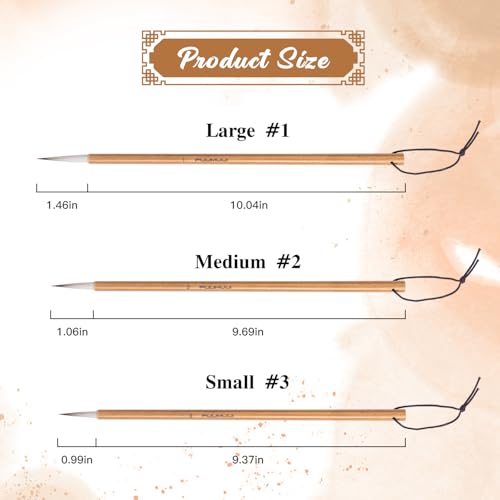 Fuumuui Chinese Calligraphy Brush, 3pcs Writing Brush Ink Painting Bamboo Watercolor Brushes Set Wolf Sheep Mix Brushes for Beginner Adult Professional Painting Tools - color: Wooden3
