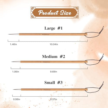 Fuumuui Chinese Calligraphy Brush, 3pcs Writing Brush Ink Painting Bamboo Watercolor Brushes Set Wolf Sheep Mix Brushes for Beginner Adult Professional Painting Tools - color: Wooden3