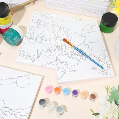 Zhanmai 72 Pcs 12 Sets Sip and Paint Kit Pre Drawn Canvas for Painting 8" x 10" Paint Party Canvas Painting Pre Printed Canvases for Party Favor DIY Virtual Adult's Date Night(Natural Scenery) - style: Natural Scenery