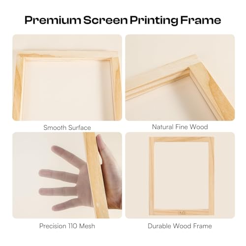 Caydo Screen Printing Frame with Screen Printing Squeegee for T-Shirts, Backpacks, Handbags DIY Printing, 8 x 10 Inch Wood Silk Screen with 110 White Mesh - size: 8 x 10 Inch