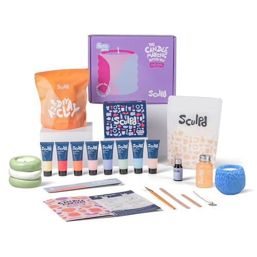 Sculpd Candle Making Pottery Kit for Adults with Air Dry Clay and Acrylic Paint Set, Non-Toxic Eco Soy Wax, Scented Fragrance Oil, Candle Glaze, Tools & Guide, 1 Candle, Peony Rose with Pastel Tones - color: Peony Rose with Pastel Tones, size: 1 Candle