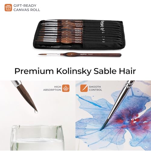 Nicpro 11 PCS Kolinsky Sable Miniature Paint Brushes, Professional Fine Detail Paint Brushes with Cloth Roll, Round Point Artist Brush Set for Miniatures, Acrylic & Figures, Model, Watercolor Details - size: 11 PCS