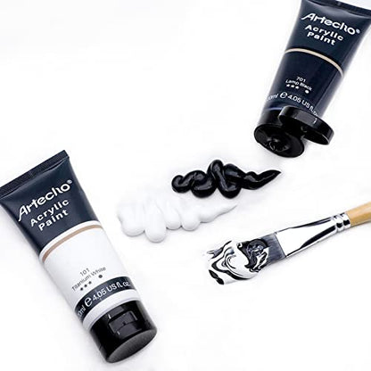 Artecho Professional Acrylic Paint, White and Black (120ml / 4.05oz) Tubes, Art Craft Paints for Canvas, Rock, Stone, Wood, Fabric, Art Supplies - color: White and Black, style: Regular