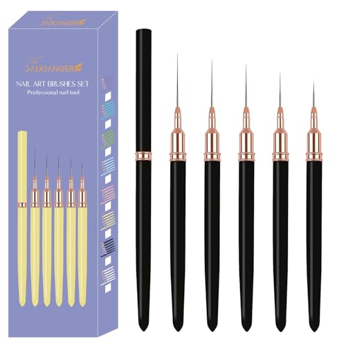 5PCS Liner Brushes for Nails, Nail Art Liner Brushes Set, 6/9/12/15/18mm Thin Detail Brush for Long Lines & Fine Drawing, UV Gel Polish Painting Nail Design Tools- Black - color: Black