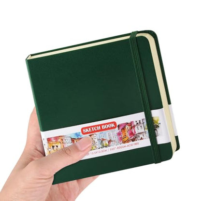Square 5x5 inches 80gsm 96sheets/192 Pages Notebooks Blank Sketchbooks Travel Journal Pocket Hardcover Paint Writing Diary Memo Planner PU Leather Cover. Dark Green - color: PU Cover-5x5in-Dark Green