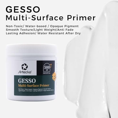 Artecho White Gesso 16.9oz / 500ml | Gesso Primer, For Acrylic Painting - color: white, size: 16.9 Fl Oz (Pack of 1)