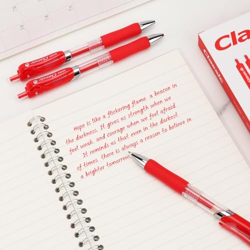 Classic Retractable Gel Roller Pens, 0.7mm Fine Point, Red Ink (Red - 12 Packs) - color: Red - 12 Packs