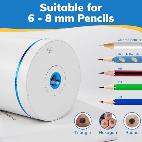 Electric Pencil Sharpener, Fully Automatic Pencil Sharpener with Auto In and Out, Rechargeable and Hands-Free for Standard 6-8mm Pencils, Perfect for Classroom and Home Use (White and Blue) - color: White & Blue