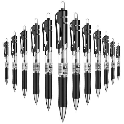 Gel Pens, Retractable Rolling Ball Gel Pens, Writing Smoothly, Large Capacity, Suitable for Working or Studying, 12-Pack, 0.7mm (Black)