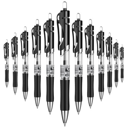 Gel Pens, Retractable Rolling Ball Gel Pens, Writing Smoothly, Large Capacity, Suitable for Working or Studying, 12-Pack, 0.7mm (Black)
