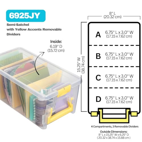 ArtBin 6925JY Semi Satchel with Yellow Accents Storage Container, Clear (Pack of 4) - color: Yellow, size: Pack of 4
