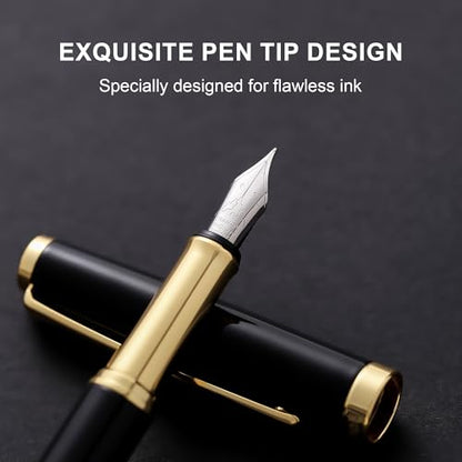 Fountain Pen Set,Extra Fine Nib,Includes 2 Ink Cartridges and Ink Converter, Ideal for Journaling and Calligraphy, Smooth-writing Fountain Pen - color: Gold