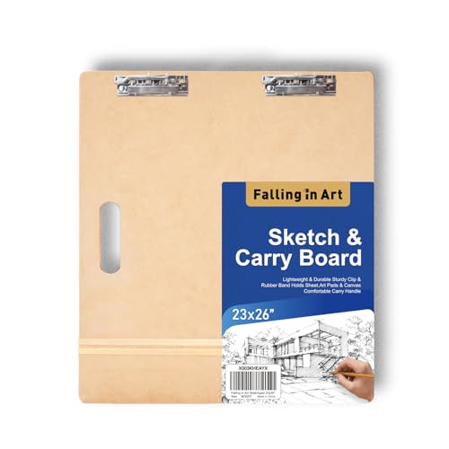 Falling in Art 23x26 Sketch Board, Drawing Tote Board for Artists with Sturdy Clip and Rubber Bands, Portable Art Clipboard for Classroom and Studio Drawing - size: 23X26"