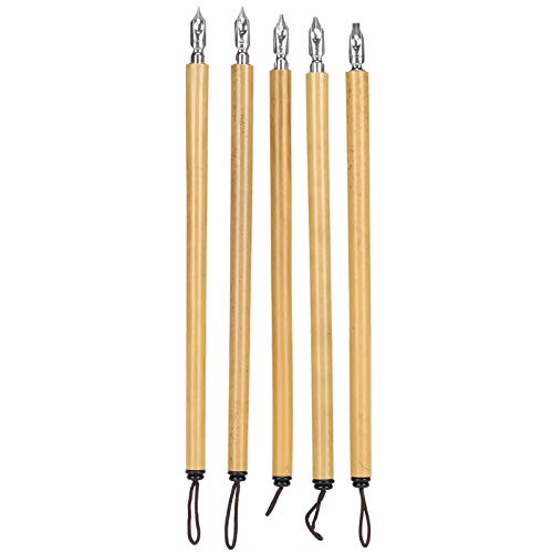 AYNEFY Comic Dip Pen Set, 5Pcs Wooden Handle Calligraphy Dip Pen Set with 5 Nibs Artist Cartoon Pen Set Cartoon Painting Tool Manga Dip Pen Signature Pen (1-5 nib set) - size: 1-5 nib set