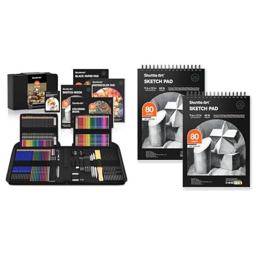 Shuttle Art Drawing Kit and Sketch Pad Bundle, Set of 116 Pack Complete Drawing Kit +160 Sheets Sketch Pad