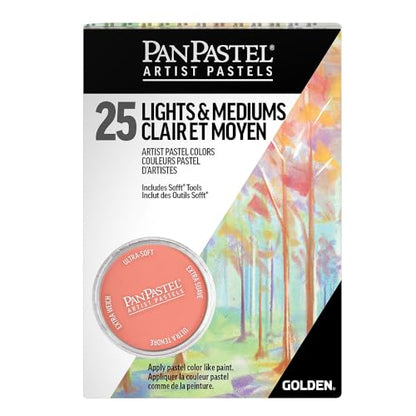 PanPastel Artist Pastels by GOLDEN, Light and Medium Colors Set, 25 Color, Professional Artist Pastels, Unique Pan Format (cake-like)